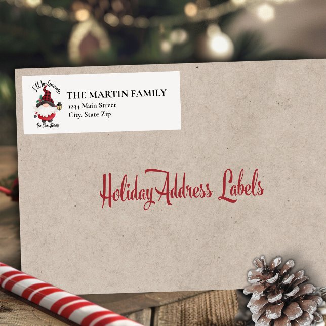 Étiquette Je serai Gnome pour Noël (I'll Be Gnome for Christmas Cute Holiday Label)