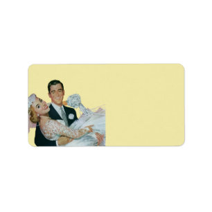 Étiquette Jeunes mariés de mariage vintage, heureuse mariée