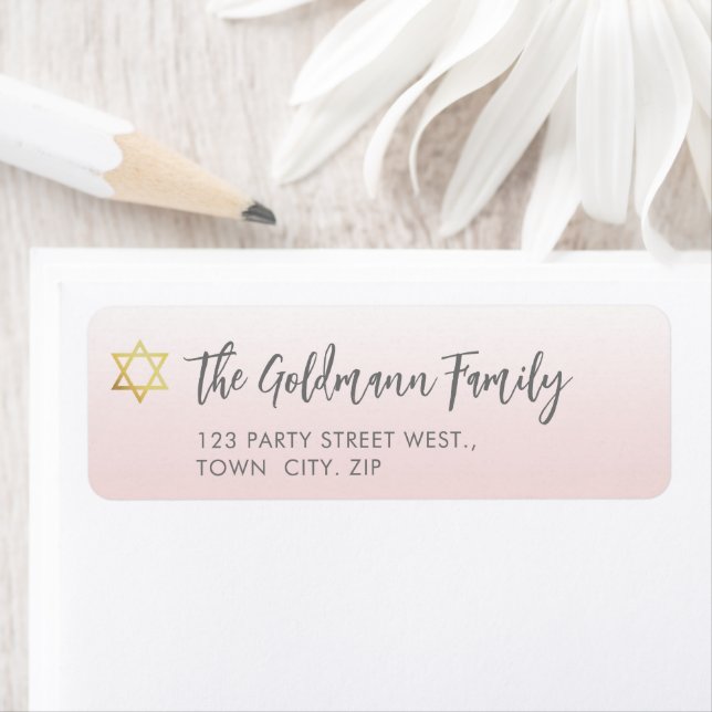 Étiquette JEWISH STAR bat mitzvah moderne or rose pâle (En situation)
