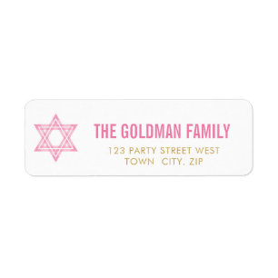 Étiquette JEWISH STAR moderne bat mitzvah rose or simple