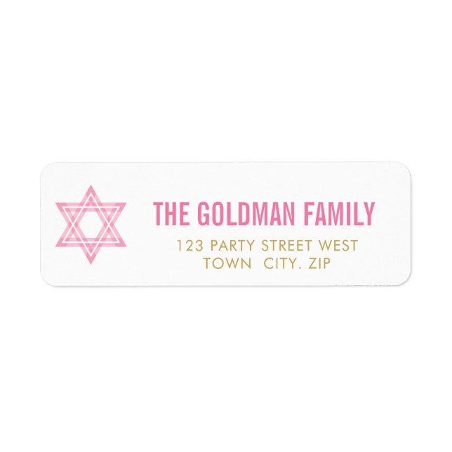 Étiquette JEWISH STAR moderne bat mitzvah rose or simple (Devant)