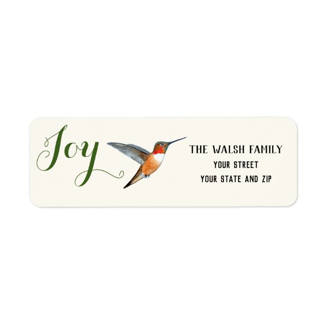 Étiquette Joie de Noël Colibri roux (Devant)
