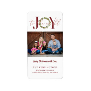 Étiquette Joie élégante au monde Wreath Holiday Photo