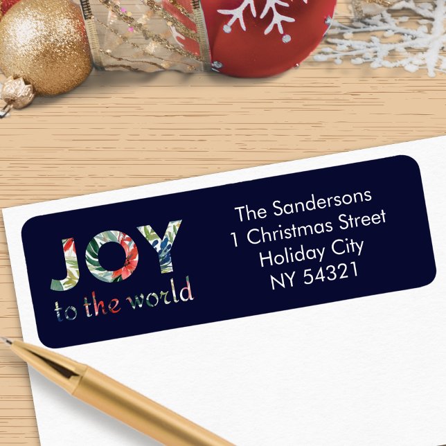 Étiquette Joie Festive Moderne Au Monde Noël (A set of Christmas return address labels with colorful 'Joy to the world' wording)