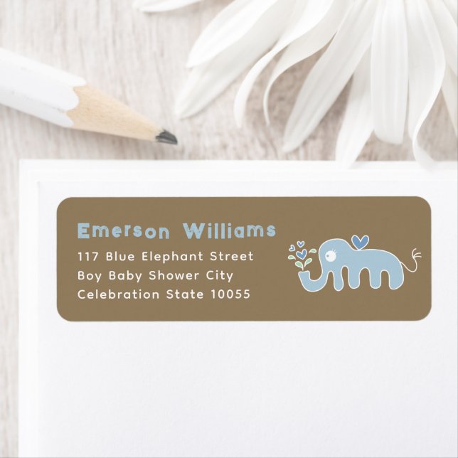 Étiquette Joli Blue Elephant Boy Baby shower Adresse de reto (En situation)