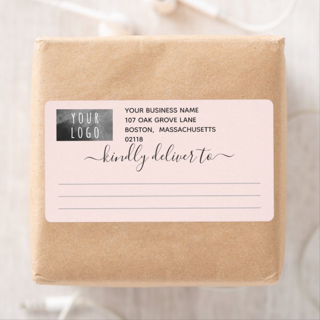 Étiquette Joli Blush Grey Merci De Livrer À Logo Expédition (En situation)