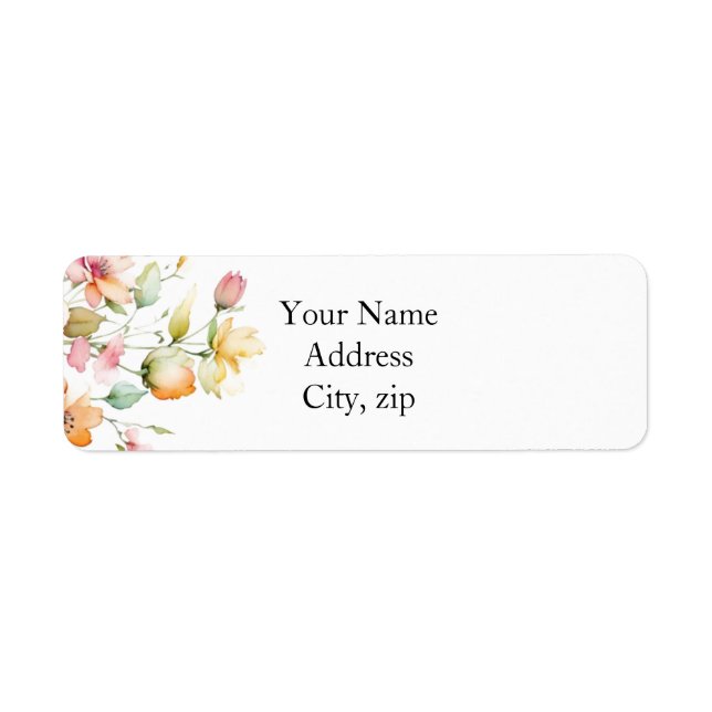 Étiquette Joli Boho Orange rose Aquarelle Fleurs sauvages (Devant)