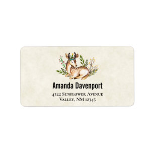 Étiquette Joli Cerf Aquarellé Posé En Bas Boho