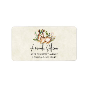 Étiquette Joli Cerf Aquarellé Posé En Bas Boho