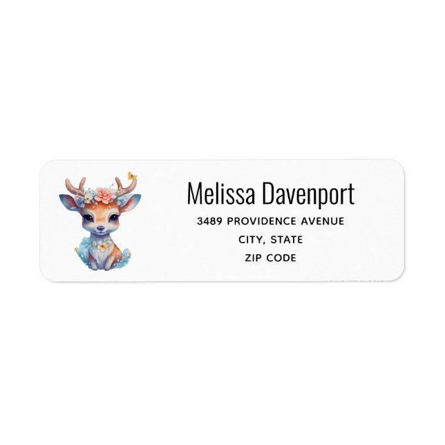 Étiquette Joli cerf de bébé avec Antlers et Fleurs Adresse (Devant)