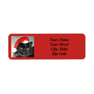 Étiquette Joli chat de Noël Santa Hat Photo