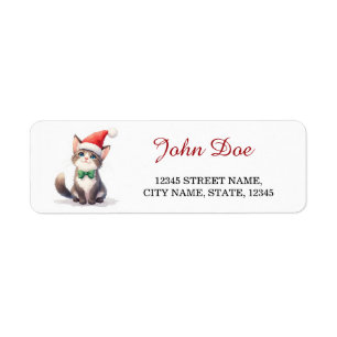 Étiquette Joli chat tigré chapeau de Père Noël Noël adresse