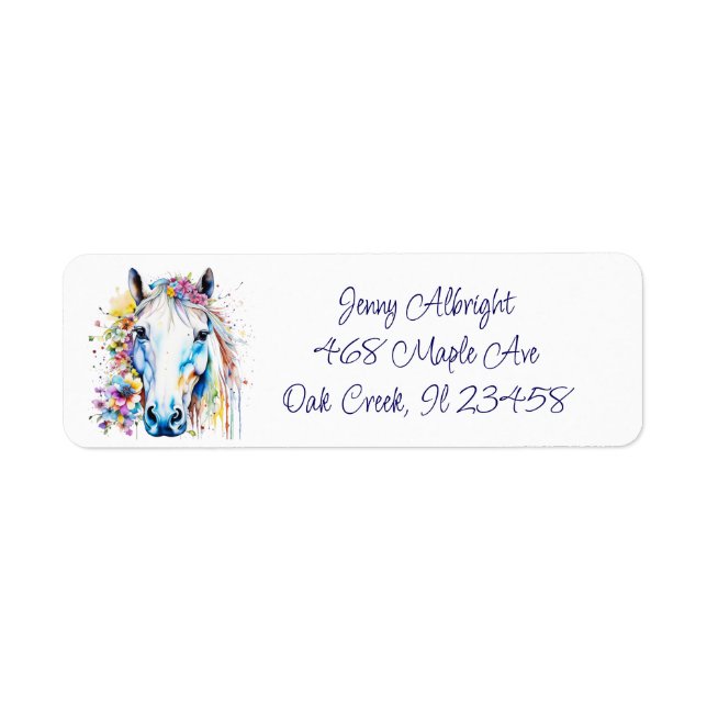 Étiquette Joli Cheval Blanc Floral Personnalisé (Devant)