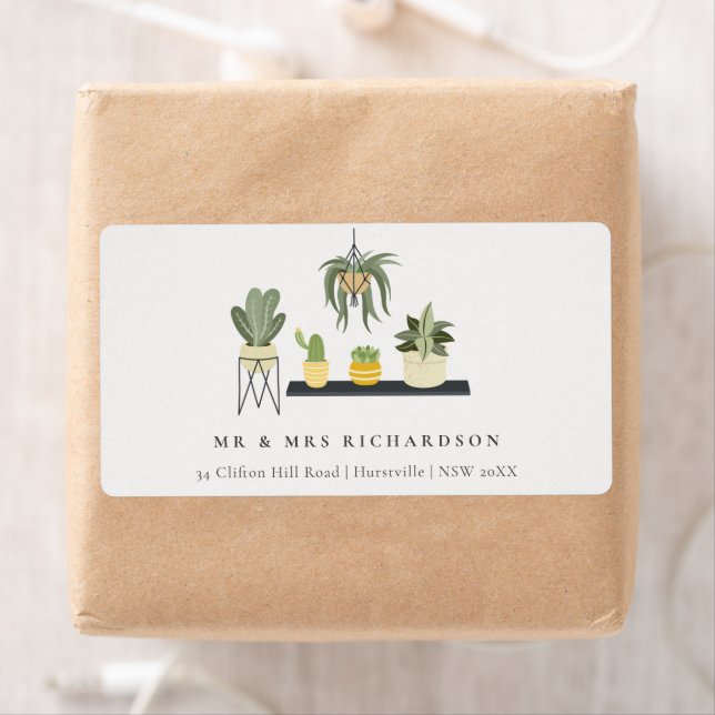 Étiquette Joli Elegant Poted Leafy Succulent Plantes Adresse (En situation)