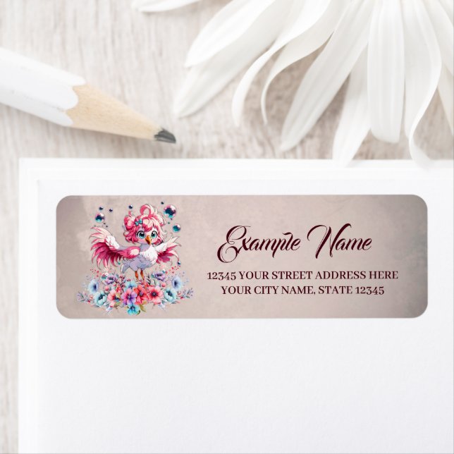 Étiquette Joli flamant dans le style dessin animé, (En situation)