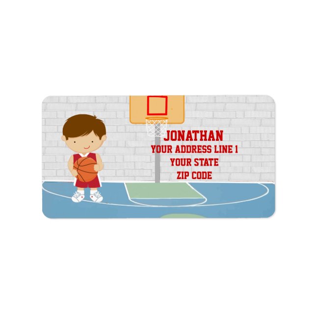 Étiquette Joli joueur de basketball maillot de basket rouge (Devant)