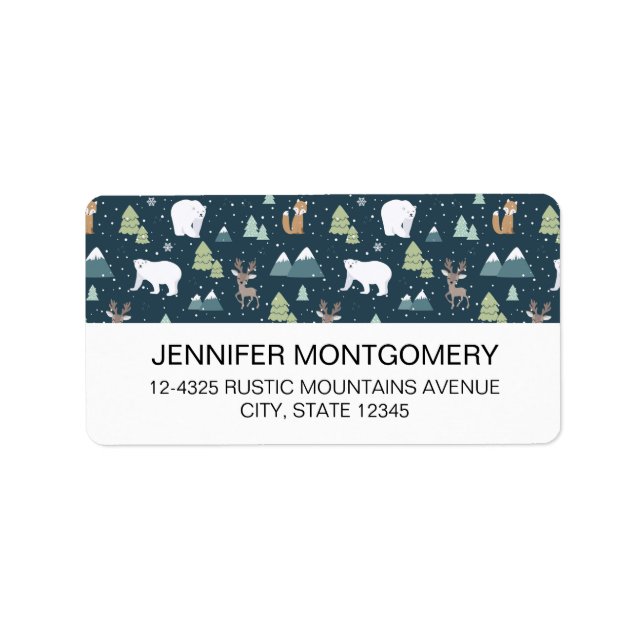 Étiquette Joli Noël Animaux d'hiver Motif rustique (Devant)