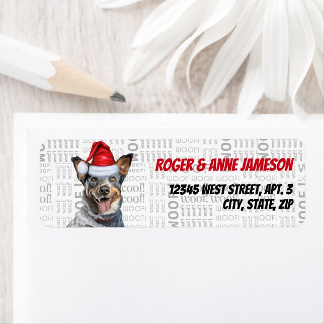 Étiquette Joli Noël Blue Heeler Chien Retour Adresse (En situation)