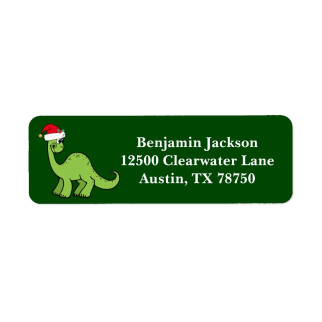Étiquette Joli Noël Dinosaur Green Kids Retourner l'adresse (Devant)