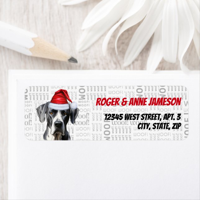 Étiquette Joli Noël Great Dane Père Noël Chien Retour Adress (En situation)