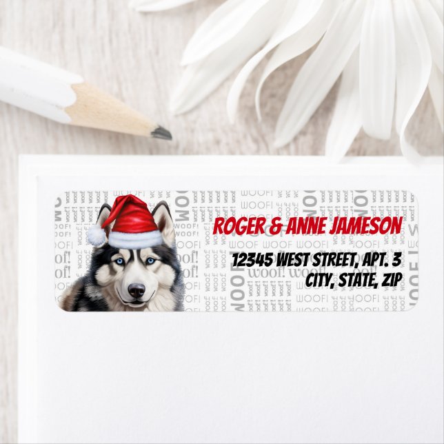 Étiquette Joli Noël Husky Père Noël Chig Adresse de retour (En situation)