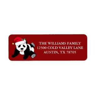Étiquette Joli Noël Panda Ours Rouge Adresse de retour