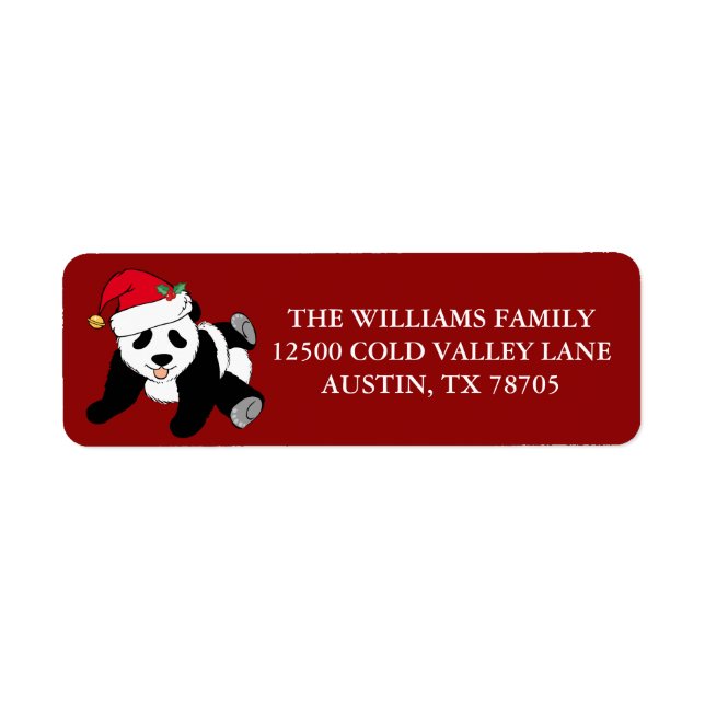 Étiquette Joli Noël Panda Ours Rouge Adresse de retour (Devant)