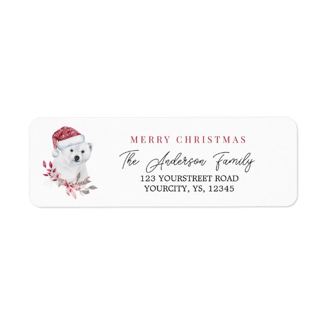 Étiquette Joli ours polaire santa chapeau joyeux animal de N (Devant)