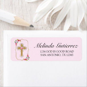 Étiquette Joli rose Floral Girls First Communion Adresse