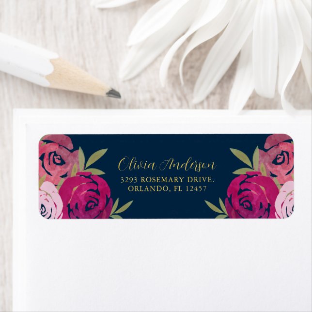 Étiquette Joli rose florale et violet Aquarelle Rose bleu (En situation)