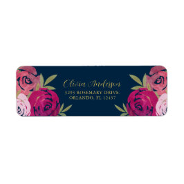 Étiquette Joli rose florale et violet Aquarelle Rose bleu