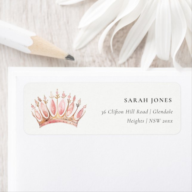 Étiquette Joli rose princesse Crown Tiara Floral Adresse (En situation)