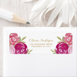 Étiquette Joli Roses d'aquarelle rose et violet Floral