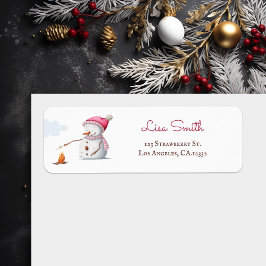 Étiquette Joli Snowman Roasting Marshmallows hiver