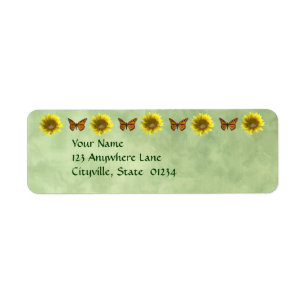 Étiquette Joli tournesol et papillon