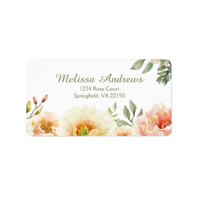 Étiquette Jolie aquarelle florale Adresse personnalisée (Devant)