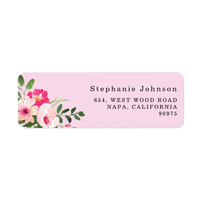 Étiquette Jolie aquarelle rose Floral Adresse de retour (Devant)