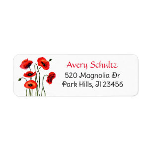 Étiquette Jolie aquarelle Rouge Poppies