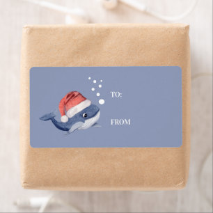 Étiquette Jolie Baleine Bleue Santa Chapeau Noël à partir de