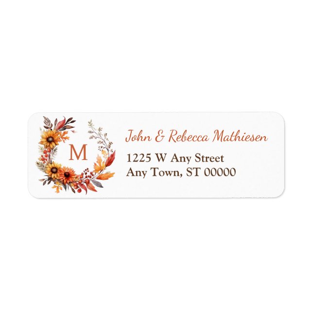 Étiquette Jolie couronne d'automne Monogramme Adresse de ret (Devant)