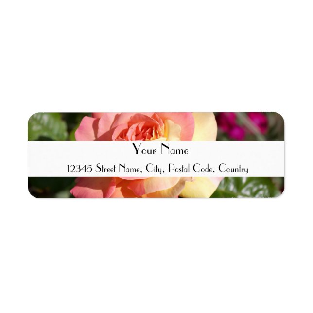 Étiquette Jolie fleur rose et jaune, personnalisée (Devant)
