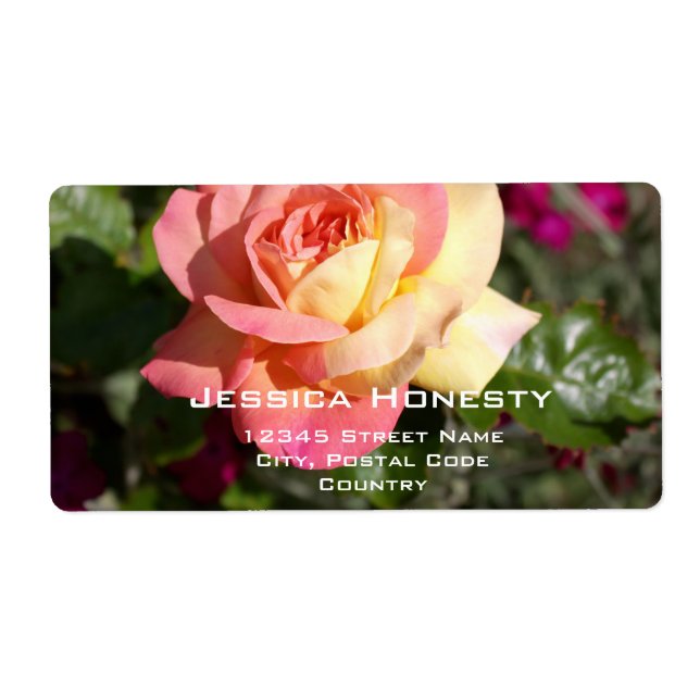 Étiquette Jolie fleur rose et jaune, personnalisée (Devant)