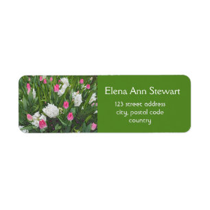 Étiquette Jolie fleurs de jardin rose et blanc