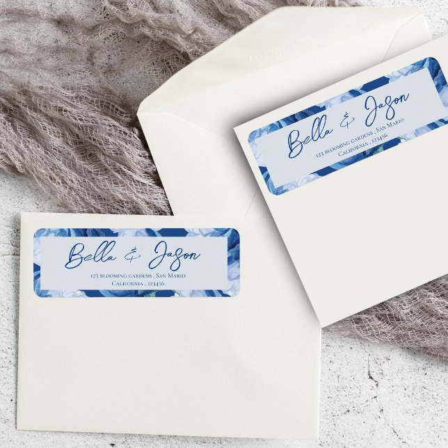 Étiquette Jolie Floral Blue Flowers Mariage Adresse de retou (Pretty Floral Blue Flowers Wedding Return Address Label)