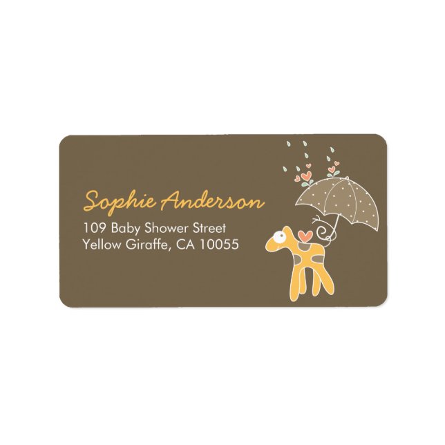 Étiquette Jolie Giraffe Jaune et Baby shower parapluie Adres (Devant)