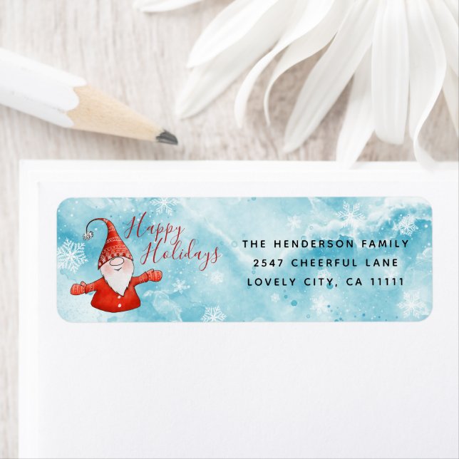 Étiquette Jolie Gnome Joyeuses Fêtes Noël Retour Adresse (En situation)