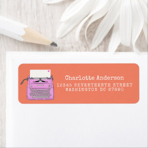Étiquette Jolie machine à écrire en rose et orange Adresse d
