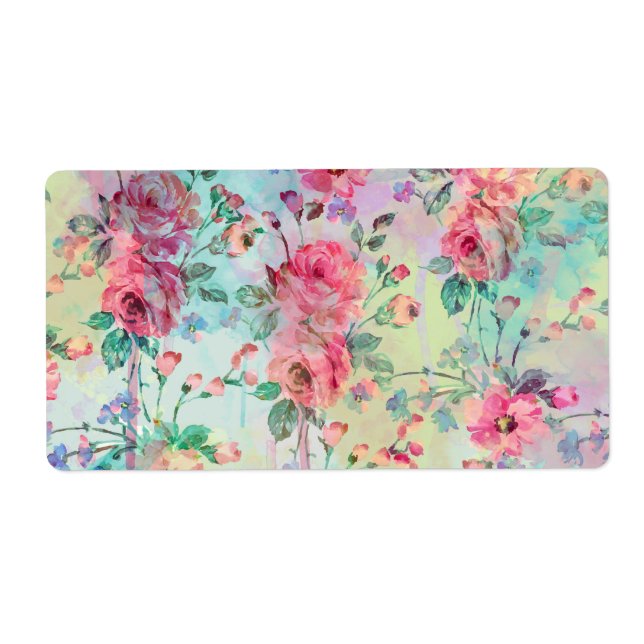 Étiquette Jolie peinture rose à fleurs aquarelles (Devant)