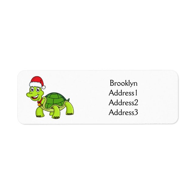 Étiquette Jolie tortue en chapeau de Père Noël (Devant)