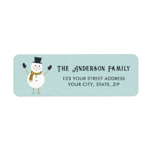 Étiquette Jolie Whimsical Joyeux Sourire Snowman Adresse
